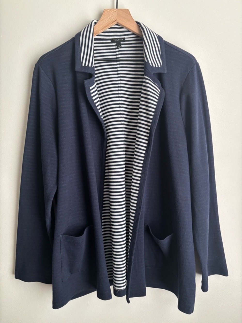 Talbots Open Front Knit Blazer Striped Nautical Coastal Grandmother Preppy XL
